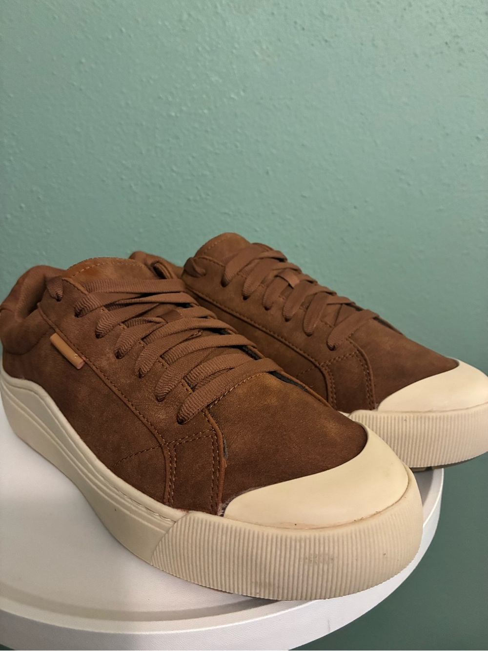 Dr Scholls Brown Suede Platform Sneakers Cognac Lace Up Casual Shoes